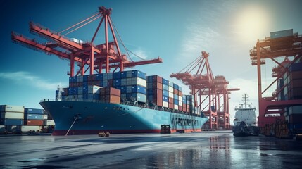 Container Ship Unloading In Port stock