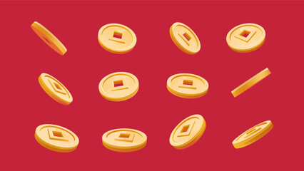 Vector hand painted gold coin collection