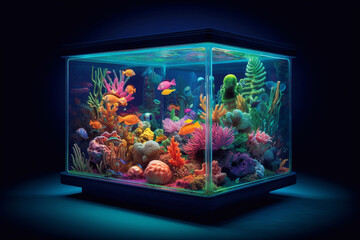Aquarium with lighting. Home underwater world. Aquatic symphony: tranquil underwater haven.