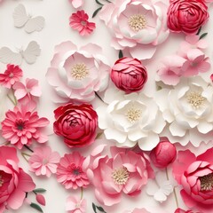 white and red flowers seamless background