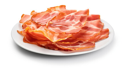 Cured Meat Italian ham slices platter cutout minimal isolated on white background. Spanish Cures meat platter illustration. Italian slices of coppa, ham slices with rosemary. Raw food.