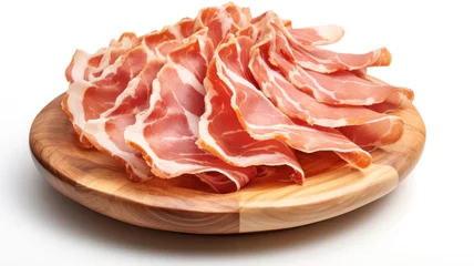 Fotobehang Cured Meat Italian ham slices platter cutout minimal isolated on white background. Spanish Cures meat realistic illustration. Italian slices of coppa, ham slices ham slices, icon, detailed. © Happy Lab