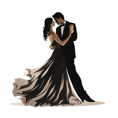 Romantic Couple Dancing Silhouettes on White Background Elegant Clipart