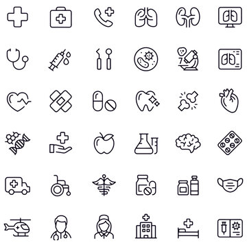  Healthcare and Medicine Line Icons vector design