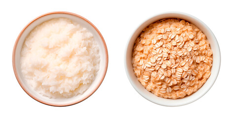 collection of rice and oatmeal porridge, top view