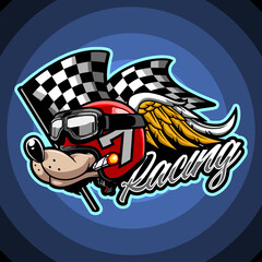 cartoon character with racing flag on background