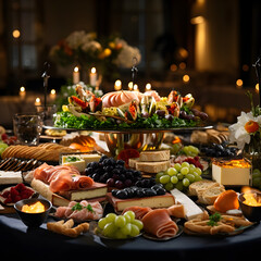Buffet service of aesthetic appetizers for any festive event, party or wedding reception