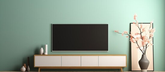 TV mockup on mint wall in Japanese living room