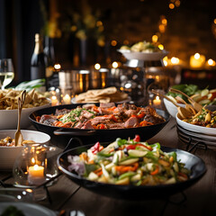 Buffet service for any festive event, party or restaurant reception, close up shot, aesthetic photography.