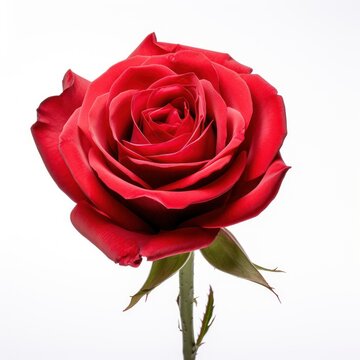 Stunning Red Rose Exquisite Details and Soft Lighting on White Background