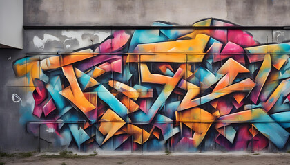 Fototapeta premium Beautiful street art graffiti. Abstract creative drawing fashion colors on the walls of the city.