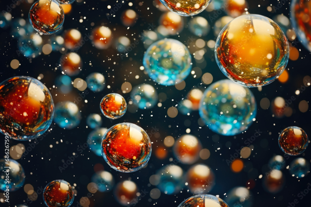 Poster Colorful bubbles floating in the air. Perfect for adding a touch of whimsy and joy to any design project