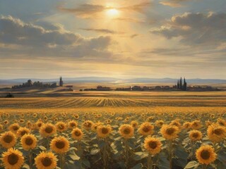 sunflower field at dusk