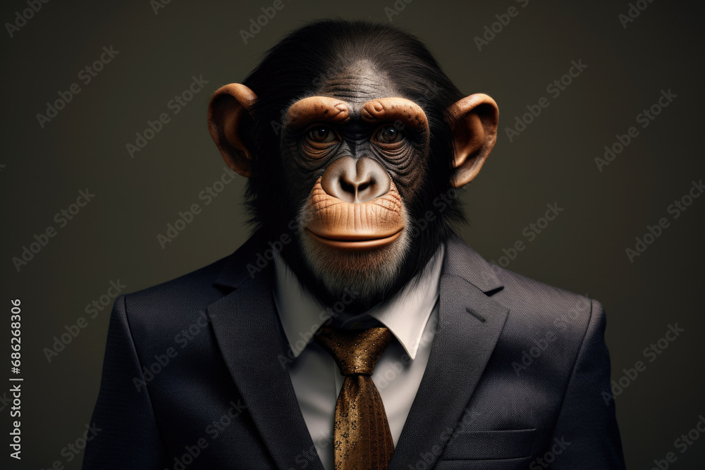 Aufkleber a picture of a monkey dressed in a suit and tie. this image can be used to depict a humorous or unex