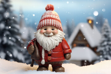 A figurine of Santa Claus standing in the snow. Perfect for holiday decorations and Christmas-themed designs