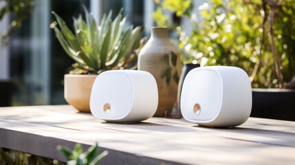 modern wireless speakers, sleek design 