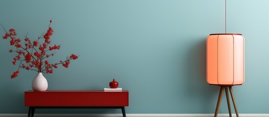Colorful wall with fashionable lamp and collapsible divider