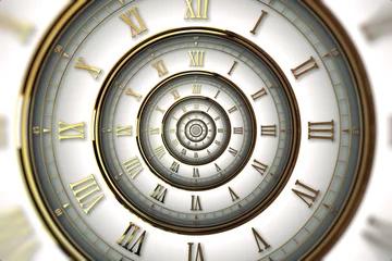 Fotobehang Abstract modern white spiral clock dial with roman numerals. Concept of Infinite time, deadline, scheduling, time and space, past, present and future. © Amgun
