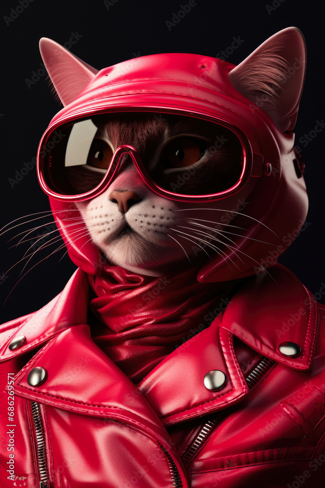 Aufkleber a stylish cat wearing a red leather jacket and sunglasses. perfect for adding a touch of coolness to