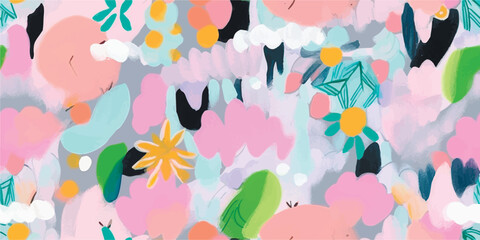 Colorful abstract brush stroke painting seamless pattern illustration. Modern paint line background in fun summer color. Messy graffiti sketch wallpaper print, freehand rough hand drawn texture.