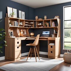 contemporary study area desk and chair made from sustainable wood, eco-friendly workspace