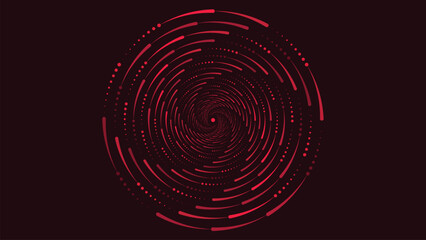 Abstarct spiral dotted vortex round symbol background in dark red color.