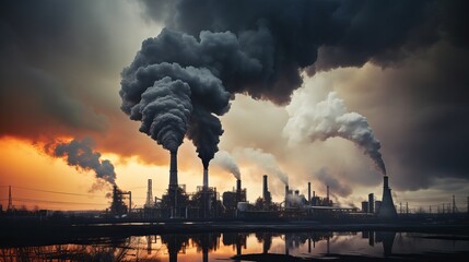 The end of oil reserves is reached when oil production pipes on planet Earth are polluted with smoke and a drop of oil. - obrazy, fototapety, plakaty