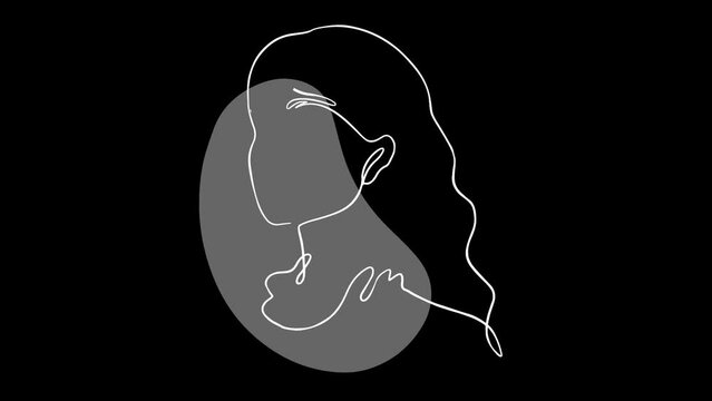 girl face one line drawing animation video 4k single outline animation black background  