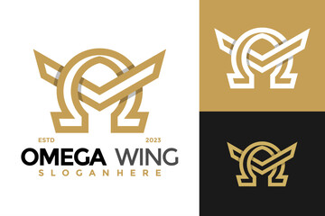 Letter M Omega Wing Logo design vector symbol icon illustration