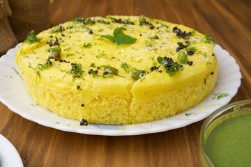 Chana Dal  Gram Flour Dhokla  served with mint chutney,