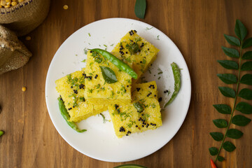 Chana Dal  Gram Flour Dhokla  served with mint chutney,