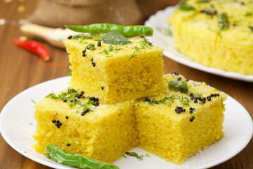 Chana Dal  Gram Flour Dhokla  served with mint chutney,