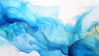 Watercolor texture predominantly blue with golden accents flowing together organically on a white background.