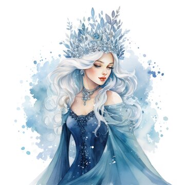 Snow Queen Watercolor Clipart Majestic Winter Beauty