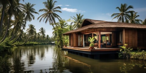 Fototapeta na wymiar Enchanting Backwaters Tranquil Waterways & Charming Houses