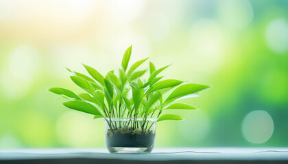 Sprout in a glass pot with soil ,spring concept