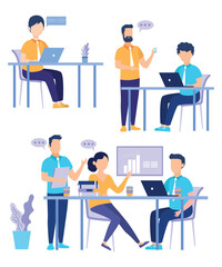 Lazy Flat Art Working Vectors Of 6 Corporate Employee On Business Problems