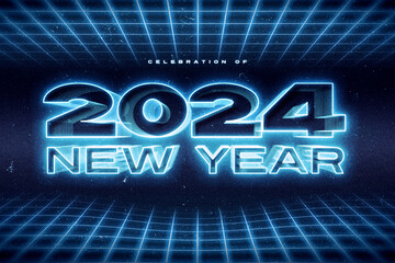 Cyber Vintage 2024 Happy New Year Poster 