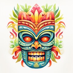 Obraz premium Exquisite Watercolor Hawaii Tiki Clipart with Intricate Patterns and Vibrant Colors