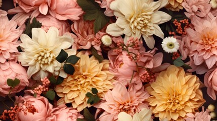 Vintage botanical flower seamless wallpaper, vintage pattern for floral print digital background, texture, yellow, pink