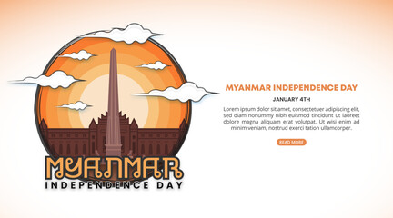 Myanmar Independence Day Background with an ink drawing monument