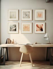 Layout of poster, poster in the room, interior of a room with a table