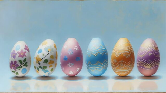 Chicken egg with bright multi-colored artistic strokes of paint. creatively decorated food for the Easter holidays. Minimalistic background, copy space	