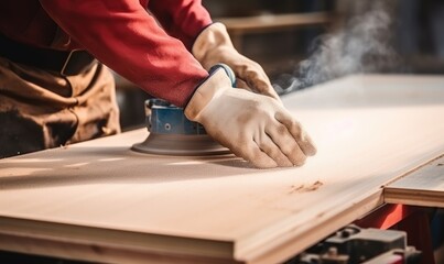 A Craftsman Sanding a Piece of Wood with a Power Sander