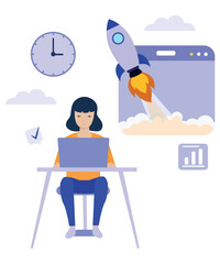 Fototapeta premium Flat Art Working Icon Of Work From Home Corporate Employee