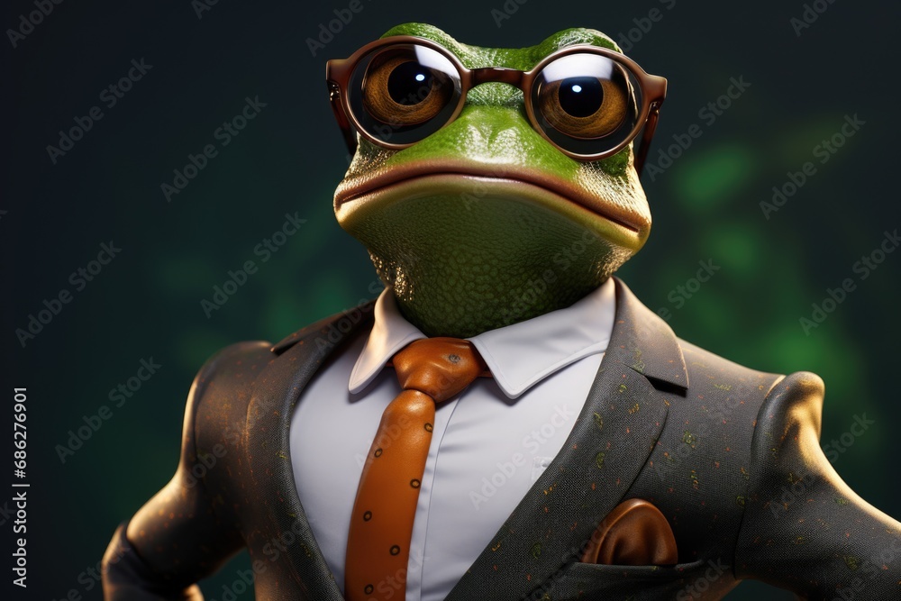Aufkleber a picture of a frog dressed in a suit and tie. this image can be used to depict a frog in a formal o