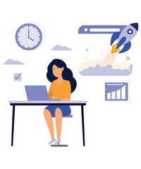 Flat Art Working Icon Of Work From Home Corporate Worker