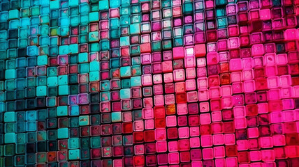 Bright abstract cyan and magenta mosaic texture background.