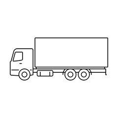 Truck icon. Black contour linear silhouette. Editable strokes. Side view. Vector simple flat graphic illustration. Isolated object on a white background. Isolate.