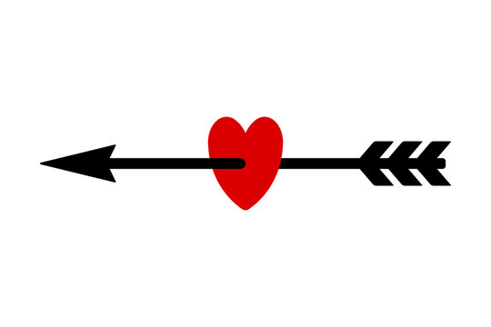 Arrow piercing heart icon. Colored silhouette. Front side view. Vector simple flat graphic illustration. Isolated object on a white background. Isolate.